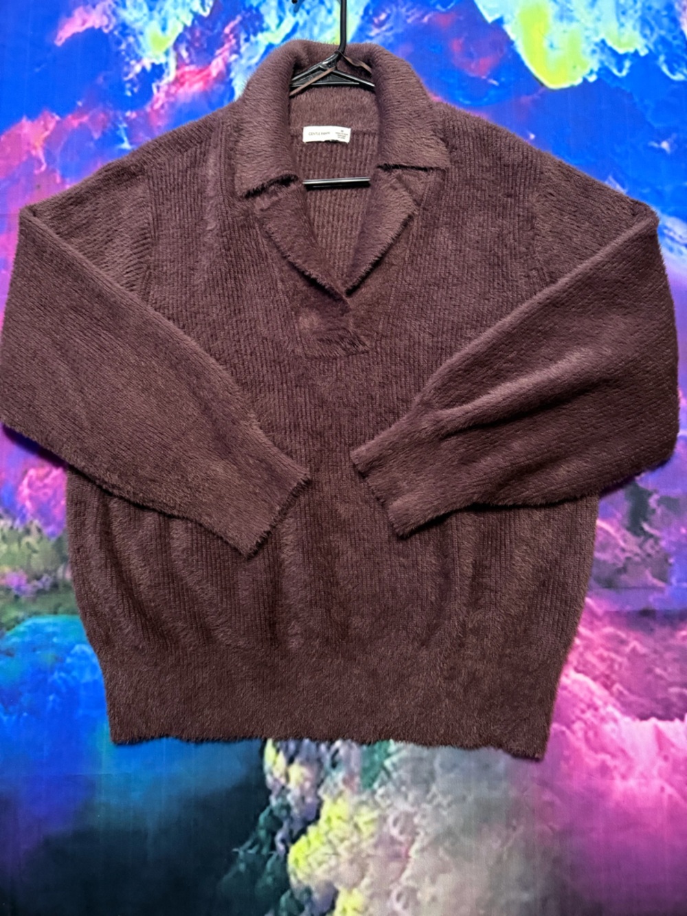 Gentle Fawn Deep Plum Brown Cozy Collared Fuzzy Sweater